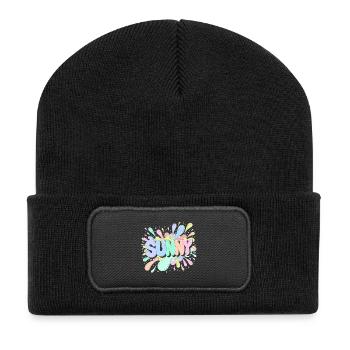 Sunny Splash Pastel Buchstaben - Recycelte Patch Beanie - Schwarz - Vorne