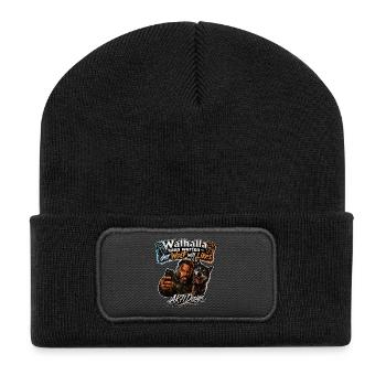 Walhalla kann warten, der Wolf will Likes - Selfie - Recycelte Patch Beanie - Schwarz - Vorne