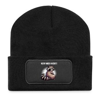 Nerv Mich Nicht Waschbär Waschbären Waldtier - Recycelte Patch Beanie - Schwarz - Vorne