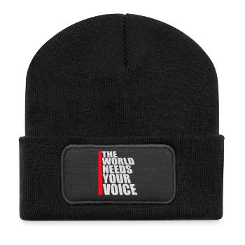 Die Welt Braucht Deine Stimme Inspirierend Zitat - Recycelte Patch Beanie - Schwarz - Vorne