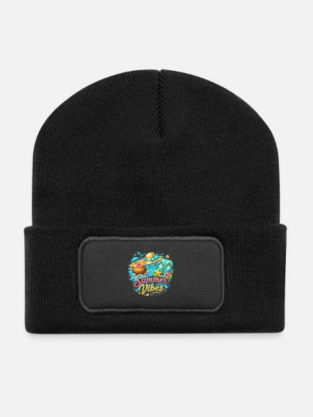 Sommer Vibes: Strandglück & Tropenfarben - Recycelte Patch Beanie - Schwarz