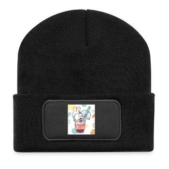 Cute Bunny Funny Boba Bubble Tea - Recycled Patch Beanie - black - Front