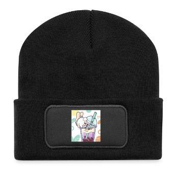 Cute Bunny Funny Boba Bubble Tea - Recycled Patch Beanie - black - Front
