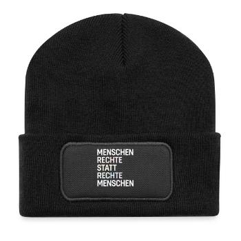Menschenrechte statt rechte Menschen Spruch Demo - Recycelte Patch Beanie - Schwarz - Vorne