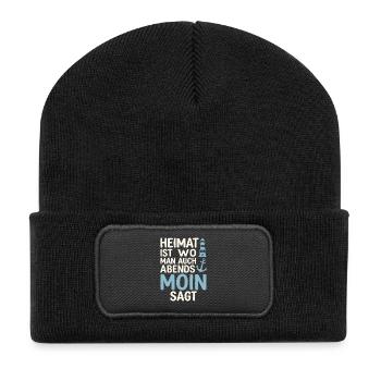 Heimat ist wo man auch abends Moin sagt  - Recycelte Patch Beanie - Schwarz - Vorne