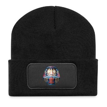 Blumiger Daruma Maskendesign Daruma Origami - Recycelte Patch Beanie - Schwarz - Vorne