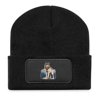 Wolf - Recycelte Patch Beanie - Schwarz - Vorne