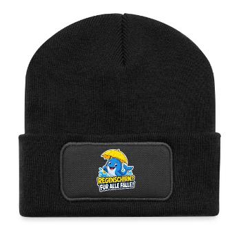 Wal mit Regenschirm für alle Fälle Regen Humor - Recycelte Patch Beanie - Schwarz - Vorne