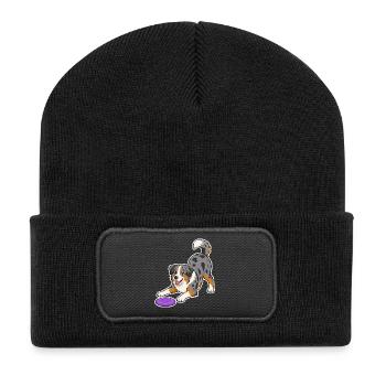 Australian Shepherd with purple Frisbee - Recycled Patch Beanie - black - Front
