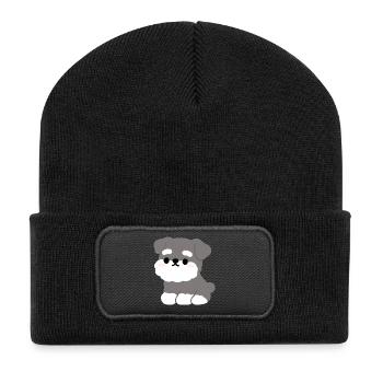 Grey Fluffy Schnauzer Pup Charm - Recycled Patch Beanie - black - Front