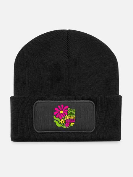 Stay wild flower child - Recycelte Patch Beanie - Schwarz