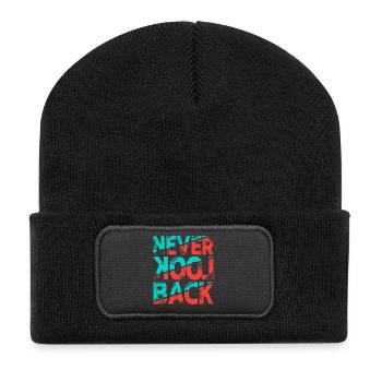 Never Look Back – Retro Typography Statement Design - Recycled Patch Beanie - black - Front