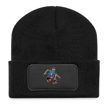 Skeleton Skater Halloween Vintage T-Shirt Motif - Recycled Patch Beanie - black - Front
