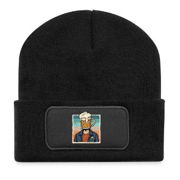Vintage Beer, Beer Lover, Beer Drinking Head, - Recycled Patch Beanie - black - Front