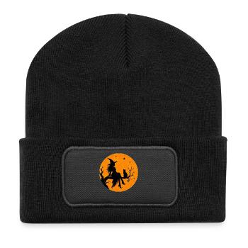 Sorcière d’Halloween avec un motif de t-shirt de chat en pleine lune - Beanie recyclé à patch - noir - Devant