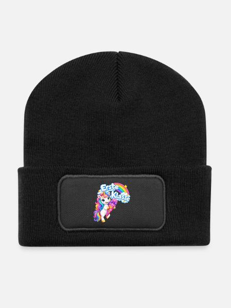 Erste Klasse Einhorn - Recycelte Patch Beanie - Schwarz