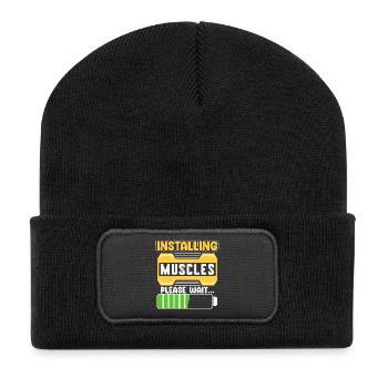 Installing Muscles Please wait Bodybuilding Man - Recycelte Patch Beanie - Schwarz - Vorne