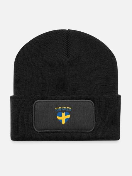 Sweden Heart Flag Retro - Recycelte Patch Beanie - Schwarz