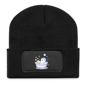 Pieps badet - Recycelte Patch Beanie - Schwarz - Vorne