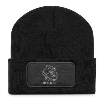Der Berg ruft Wanderschuh Wandern Berge - Recycelte Patch Beanie - Schwarz - Vorne