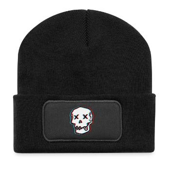 Schwindel Glitch Schädel - Recycelte Patch Beanie - Schwarz - Vorne