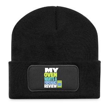 Backen – My Oven Wants a Performance Review - Recycelte Patch Beanie - Schwarz - Vorne