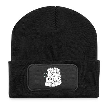 Pilates – Small Moves, Loud Complaints - Recycelte Patch Beanie - Schwarz - Vorne