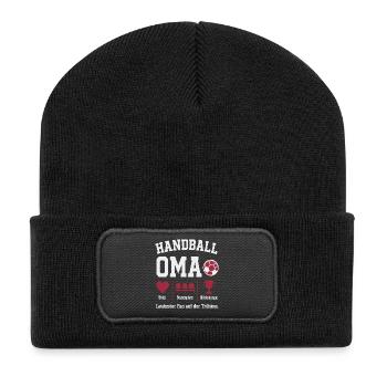 Omi Handball Fan Shirt – Stolz & Pokal - Recycelte Patch Beanie - Schwarz - Vorne