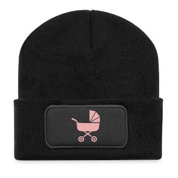 Rosa Kinderwagen Baby Geburt Mädchen Geschenk  - Recycelte Patch Beanie - Schwarz - Vorne