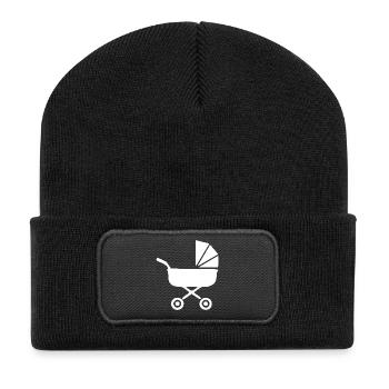 Weißer Kinderwagen Baby Geburt Junge Mädchen  - Recycelte Patch Beanie - Schwarz - Vorne