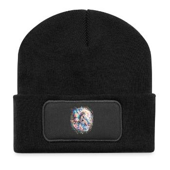 Mond, Fee, Feenfigur - Recycelte Patch Beanie - Schwarz - Vorne