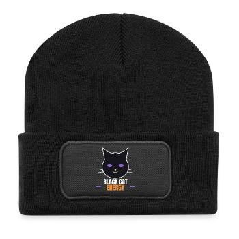 Black Cat Energy Funny Halloween Cat - Recycelte Patch Beanie - Schwarz - Vorne