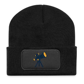 Sternwarte Teleskop Grafik - Recycelte Patch Beanie - Schwarz - Vorne