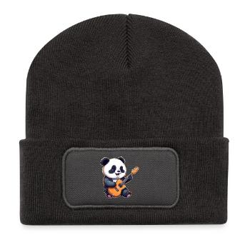 Panda-Gitarrist - Recycelte Patch Beanie - Dunkelgrau - Vorne