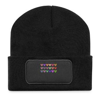 HERZ. HERZ. VALENTINSTAG. LIEBE. LIEBE. HERZ - Recycelte Patch Beanie - Schwarz - Vorne