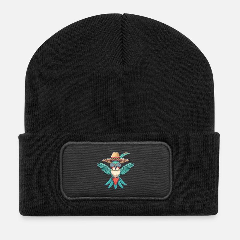 Kolibri Vogel Lustig Sombrero - Recycelte Patch Beanie - Schwarz
