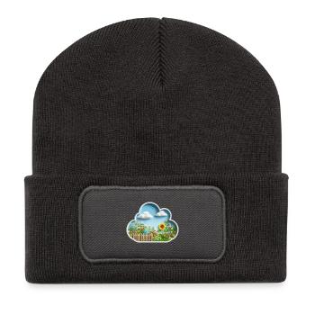 Blume auf Blumenwiese im Garten mit Sonnenblume - Recycelte Patch Beanie - Dunkelgrau - Vorne