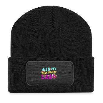 Weihnachten Xmas Spruch In My Very Merry Era - Recycelte Patch Beanie - Schwarz - Vorne