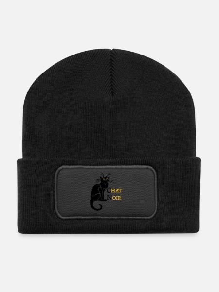 chat noir 'n (text, 2c) - Recycelte Patch Beanie - Schwarz