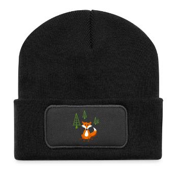 Schlauer Fuchs - Recycelte Patch Beanie - Schwarz - Vorne