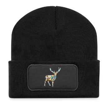 Yellow and blue deer - Recycled Patch Beanie - black - Front