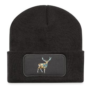 Gelbe und blaue Hirsch - Recycelte Patch Beanie - Dunkelgrau - Vorne