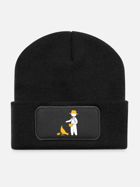 Farmer Feeding The Chickens - Recycled Patch Beanie - black