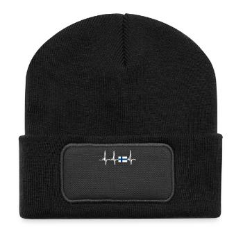 EKG heartbeat Finland - Recycelte Patch Beanie - Schwarz - Vorne