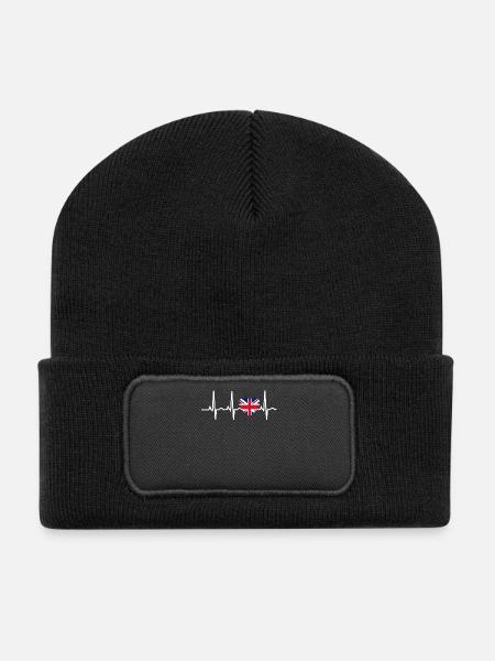 I LOVE ekg heartbeat England Great britian - Recycelte Patch Beanie - Schwarz