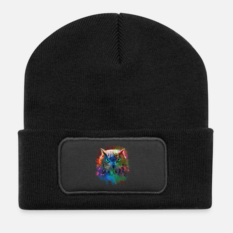 Eule bunt - Recycelte Patch Beanie - Schwarz