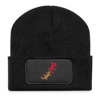 Zwei Geckos 2c - Recycelte Patch Beanie - Schwarz - Vorne