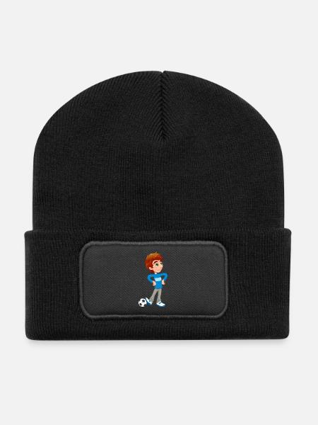 Boy Soccer Player - Recycelte Patch Beanie - Schwarz