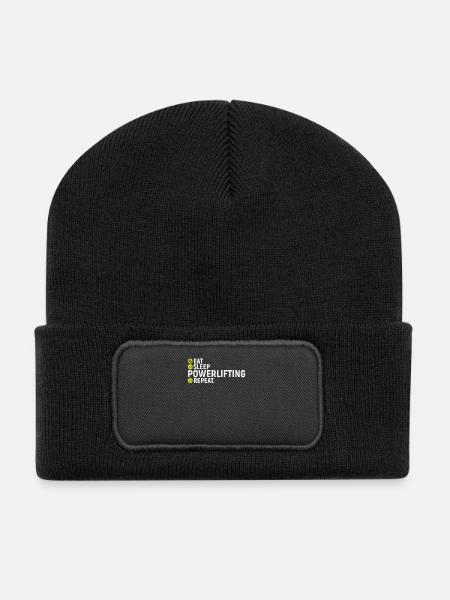 Essen, schlafen, Power lifting, wiederholen - Recycelte Patch Beanie - Schwarz