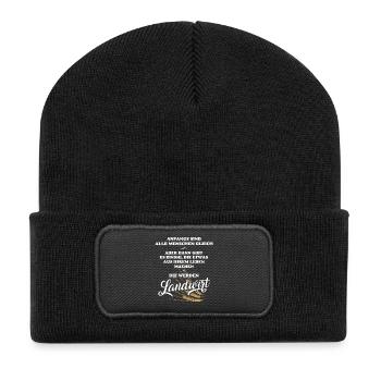 Landwirt-T-Shirt für Männer, Lebensplan f. Bauern - Recycelte Patch Beanie - Schwarz - Vorne